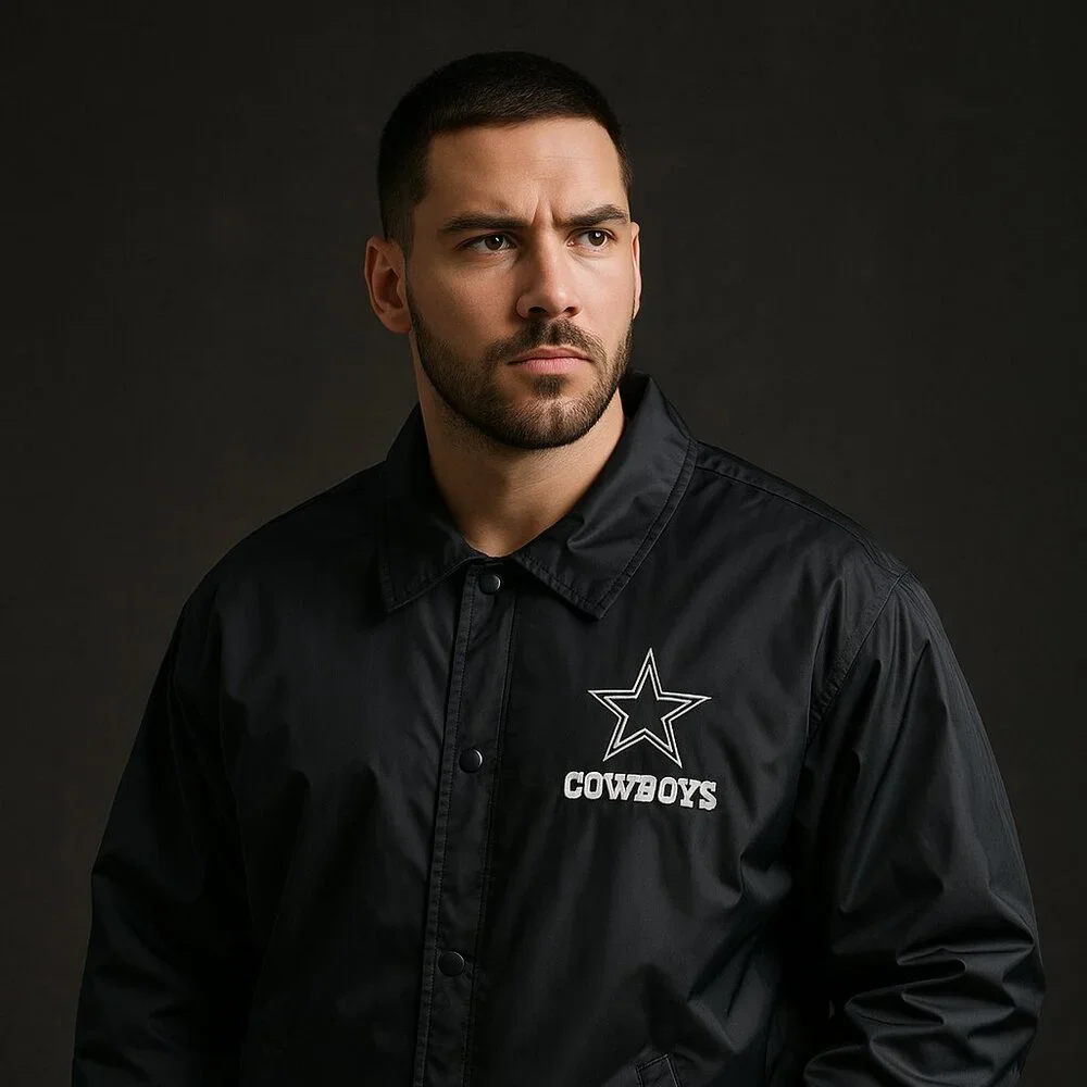 NFL Team Apparel Cowboys Black Coaches Windbreaker Jacket - Size XXXL